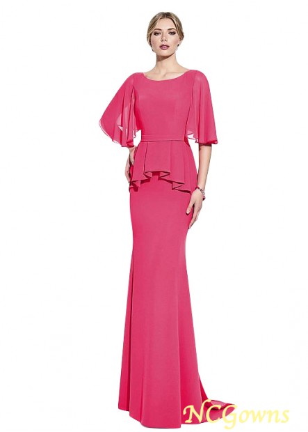 Scoop Sheath Column Bell Sleeve Type Chiffon Red Tone Color Family Mother Of The Bride Dresses