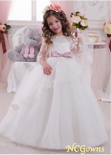 Floor-Length Tulle  Satin White Color Family Ball Gown Flower Girl Dresses T801525393646