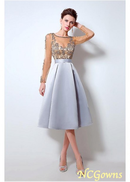 Scoop Neckline Gray Pleat Skirt Type Tea-Length Hemline Special Occasion Dresses