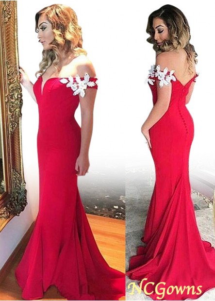 Red Tone Color Family Mermaid Trumpet Floor-Length Hemline Chiffon Off-The-Shoulder Fishtail Prom Dresses T801525380930