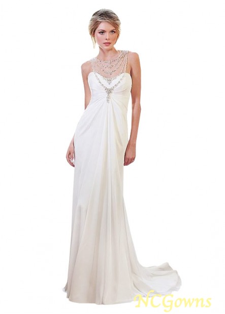 Ncgowns Sweep 15-30Cm Along The Floor Train Chiffon  Tulle Fabric Sleeveless Full Length Wedding Dresses