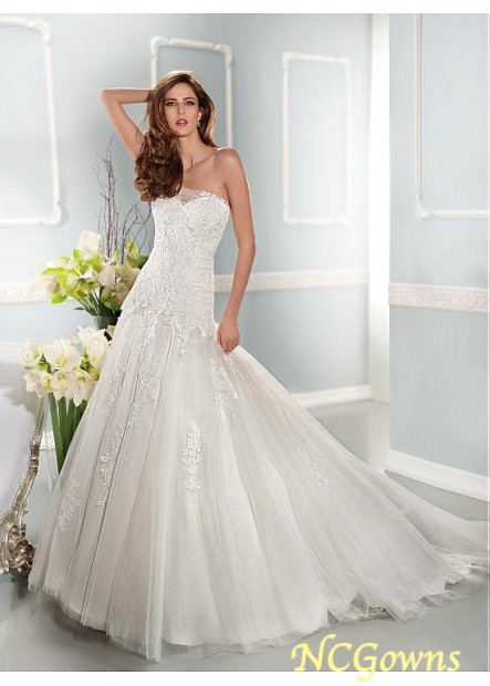 A-Line Tulle Dropped Full Length Wedding Dresses