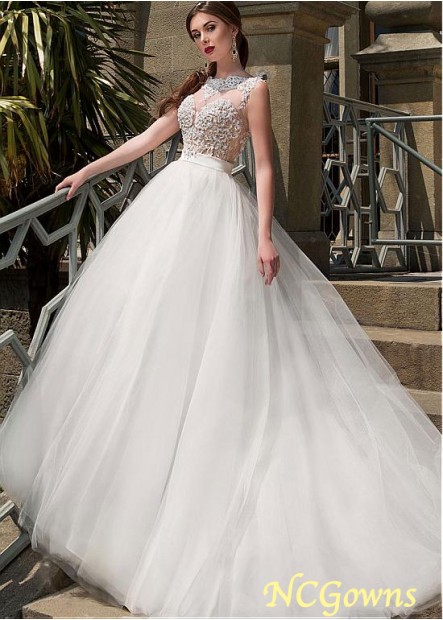 Tulle Fabric Ball Gown High Collar Without Train Train Ivory Dresses