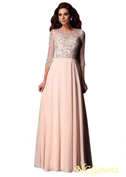 Pleat Bateau Floor-Length A-Line Tulle  Chiffon  Stretch Satin Fabric With Sleeves