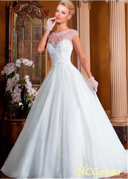 Natural Waistline Short Sleeve Length Tulle Fabric Bateau Wedding Dresses