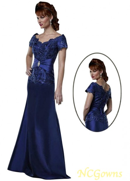 Blue Tone Stretch Satin Off-The-Shoulder Cap Sleeve Type A-Line Silhouette Royal Blue Dresses