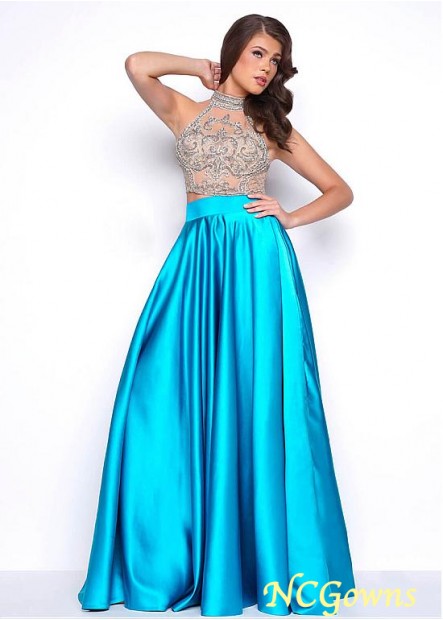 Ncgowns Pleat High Collar A-Line Silhouette Floor-Length Satin Fabric Special Occasion Dresses