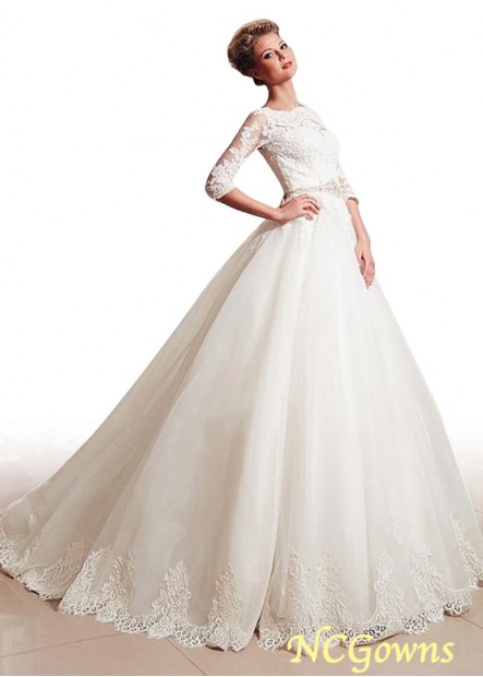 Natural Illusion Sleeve Type Sweep 15-30Cm Along The Floor Train A-Line 3 4-Length Wedding Dresses