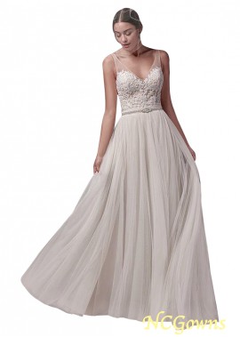 V-Neck Full Length Sweep 15-30Cm Along The Floor Sleeveless Sleeve Length Tulle Wedding Dresses