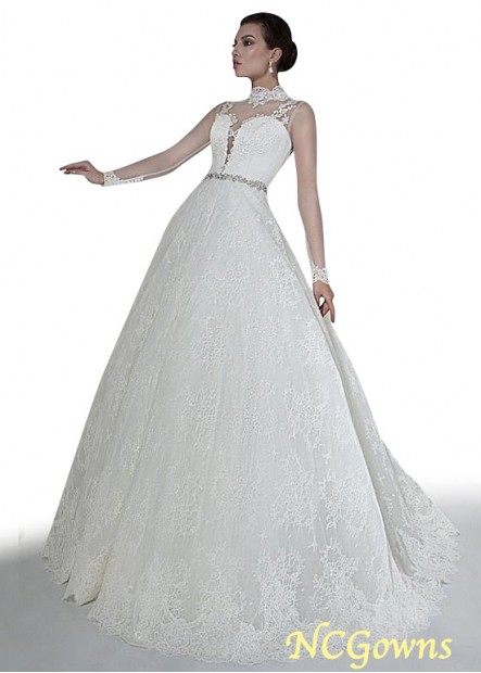 Illusion Long A-Line Full Length Length Tulle  Lace Wedding Dresses T801525319542
