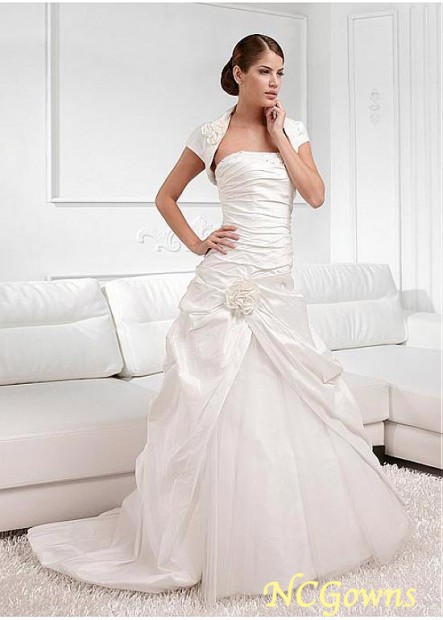 Taffeta  Tulle Fabric A-Line Full Length Natural Wedding Dresses