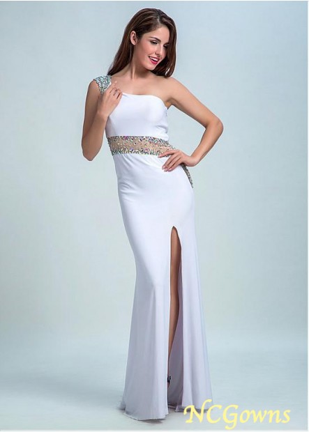 Lycra Fabric One Shoulder Floor-Length White Dresses
