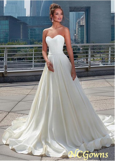 Sweetheart Neckline Natural Waistline Taffeta Full Length Cathedral 50-70Cm Along The Floor A-Line Sleeveless Wedding Dresses
