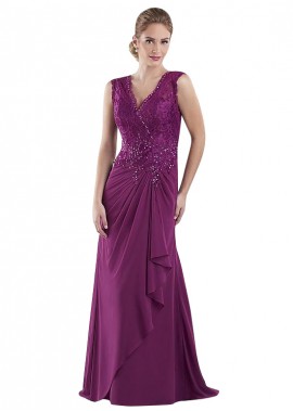 Ncgowns Lace  Chiffon Purple V-Neck Full Length Length Mother Of The Bride Dresses