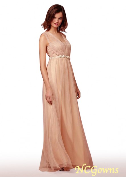 Ncgowns Tulle Full Length Length A-Line Natural V-Neck Bridesmaid Dresses