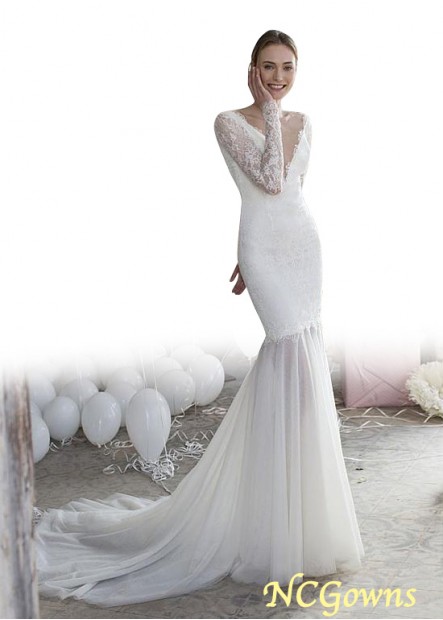 Ncgowns Tulle V-Neck Natural Illusion Beach Wedding Dresses