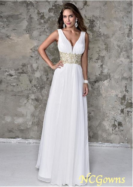 Ncgowns Pleat V-Neck Silk-Like Chiffon Fabric Floor-Length A-Line Silhouette Color