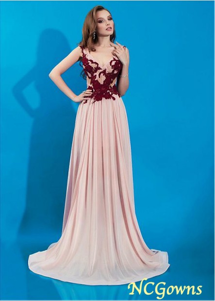 Pink Floor-Length Hemline Chiffon Fabric Pleat Skirt Type Prom Dresses