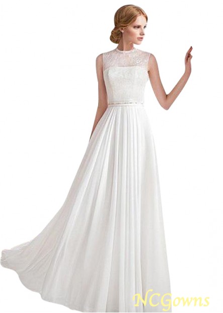 Ncgowns High Collar Without Train Train Full Length Sleeveless White Dresses