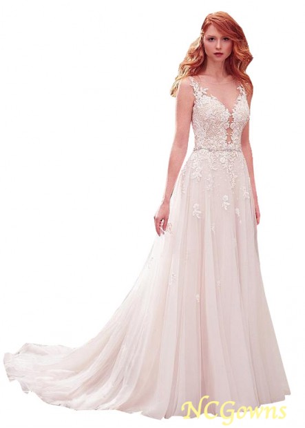 Ncgowns Sweep 15-30Cm Along The Floor A-Line Silhouette Natural Waistline Sleeveless Scoop Neckline Wedding Dresses