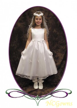 White Color Family Tea-Length Flower Girl Dresses