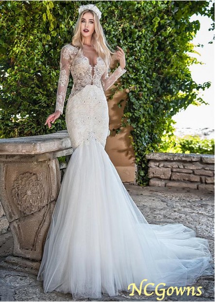 Natural Illusion Sleeve Type Scoop Tulle Long Beach Wedding Dresses