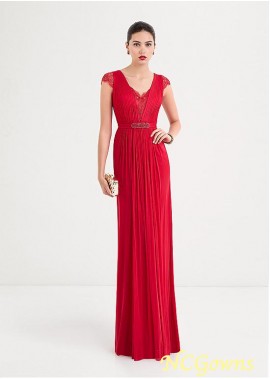 V-Neck Floor-Length Red Dresses