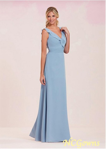 Blue Tone Color Family Natural Chiffon Fabric V-Neck Neckline Bridesmaid Dresses
