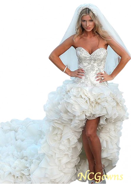 Dropped Sweetheart Hi-Lo Length A-Line Silhouette Beach Wedding Dresses