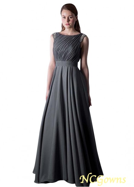 Chiffon Full Length Gray Silver Dresses