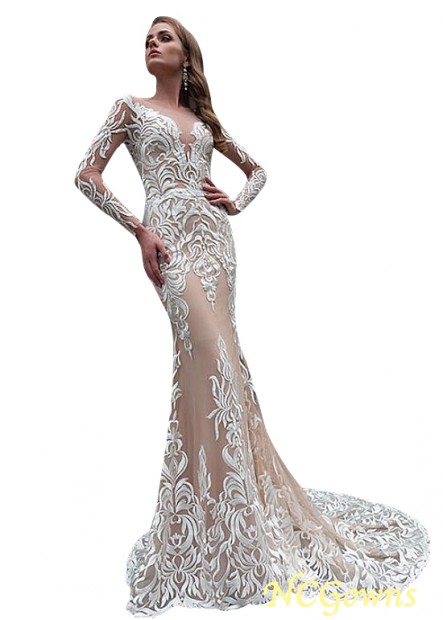 Illusion Full Length Bateau Natural Long Sleeve Length Wedding Dresses