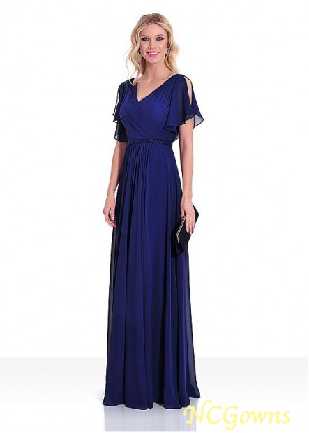 Pleat Skirt Type V-Neck Floor-Length Royal Blue Dresses