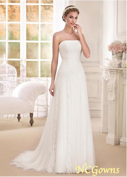 Tulle  Satin A-Line Dropped Short Sleeve Length Wedding Dresses