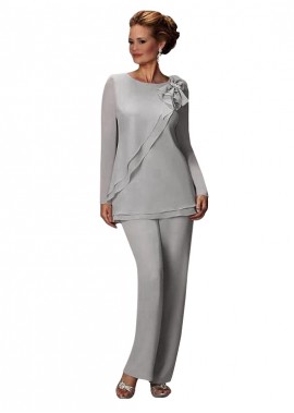 Ncgowns Chiffon Long Sleeve Mother Of The Bride/Groom Pantsuit