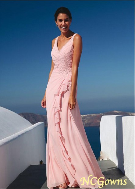 Pink A-Line Chiffon Fabric V-Neck Neckline Special Occasion Dresses