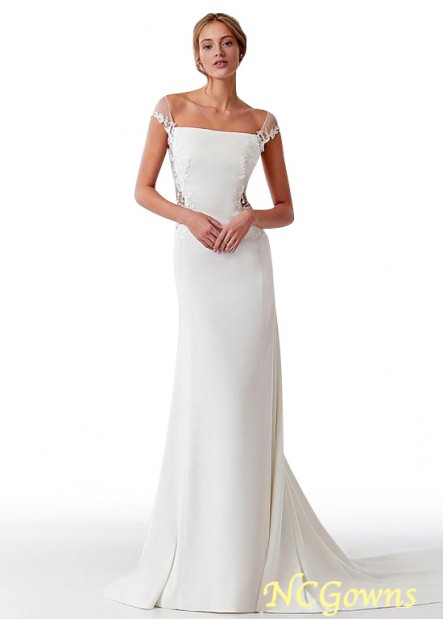 Square Neckline Sheath Column Short Sleeve Length Wedding Dresses