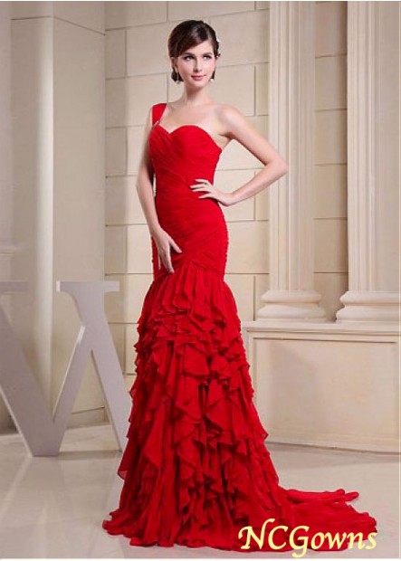 Tiered   Layers Skirt Type One Shoulder Chiffon Floor-Length Hemline Sheath Column Special Occasion Dresses