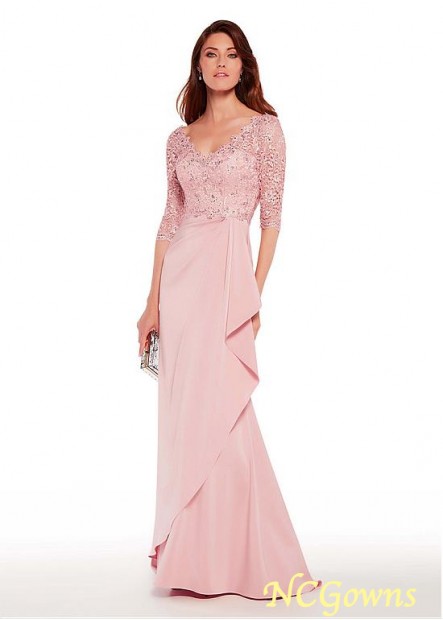 Pink V-Neck Full Length Mother Of The Bride Dresses