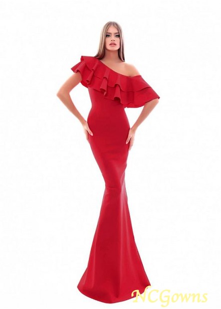 Floor-Length Straight Skirt Type One Shoulder Neckline Sheath Column Red Dresses