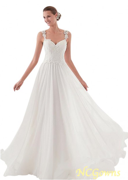 Ncgowns Tulle  Chiffon Fabric Sweep 15-30Cm Along The Floor Sleeveless Sleeve Length A-Line Sweetheart Natural Waistline Beach Wedding Dresses
