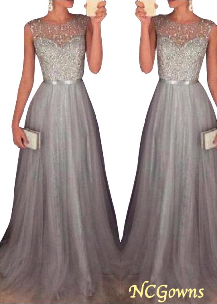 Gray Tulle Fabric Evening Dresses