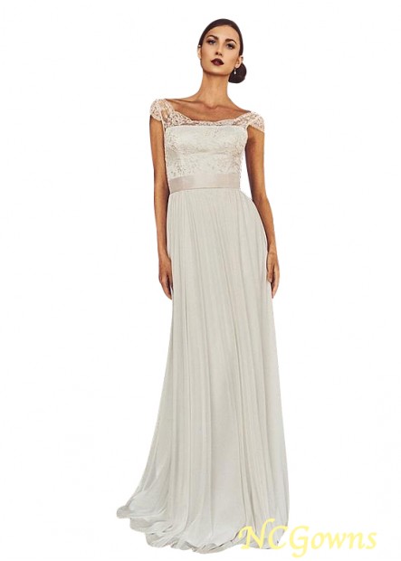Cap Scoop Neckline Lace  Chiffon Natural Short Sleeve Length A-Line Beach Wedding Dresses