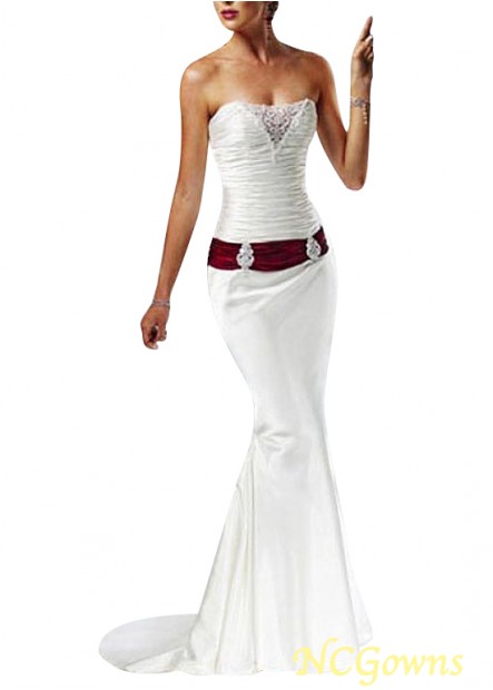 Sleeveless Sleeve Length Stretch Satin Dropped Strapless Wedding Dresses T801525320370