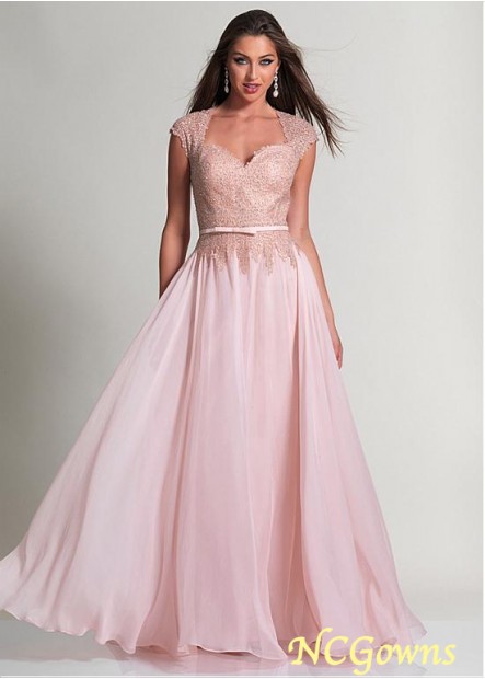 Ncgowns Floor-Length Pink Chiffon  Sequin Lace Pleat A-Line Pink Dresses