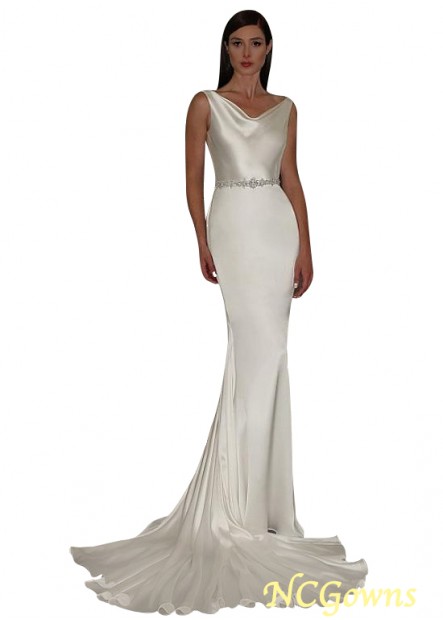 Ncgowns Chapel 30-50Cm Along The Floor Stretch Satin Fabric Natural Sleeveless Wedding Dresses