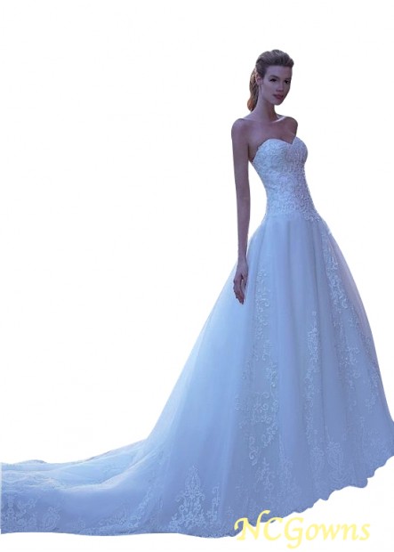Full Length Sweetheart Neckline Cathedral 50-70Cm Along The Floor Tulle Fabric A-Line Sweetheart Neckline