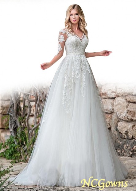 Full Length V-Neck Neckline Natural Waistline A-Line Silhouette Wedding Dresses