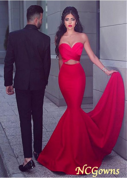 Floor-Length Red Tone Satin Mermaid Trumpet Silhouette Fishtail Special Occasion Dresses