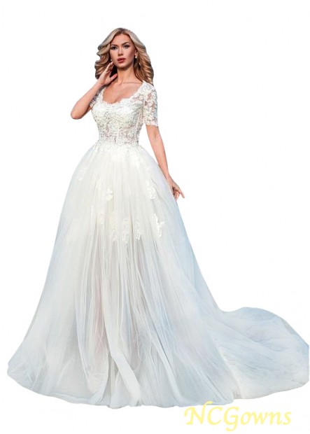 Scoop Cathedral 50-70Cm Along The Floor Tulle Short Sleeve Length Ball Gown Wedding Dresses T801525330595