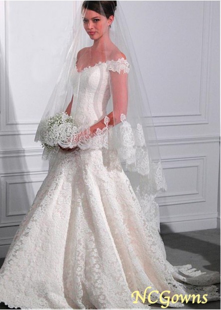 Sweep 15-30Cm Along The Floor Train Natural Lace Full Length Wedding Dresses